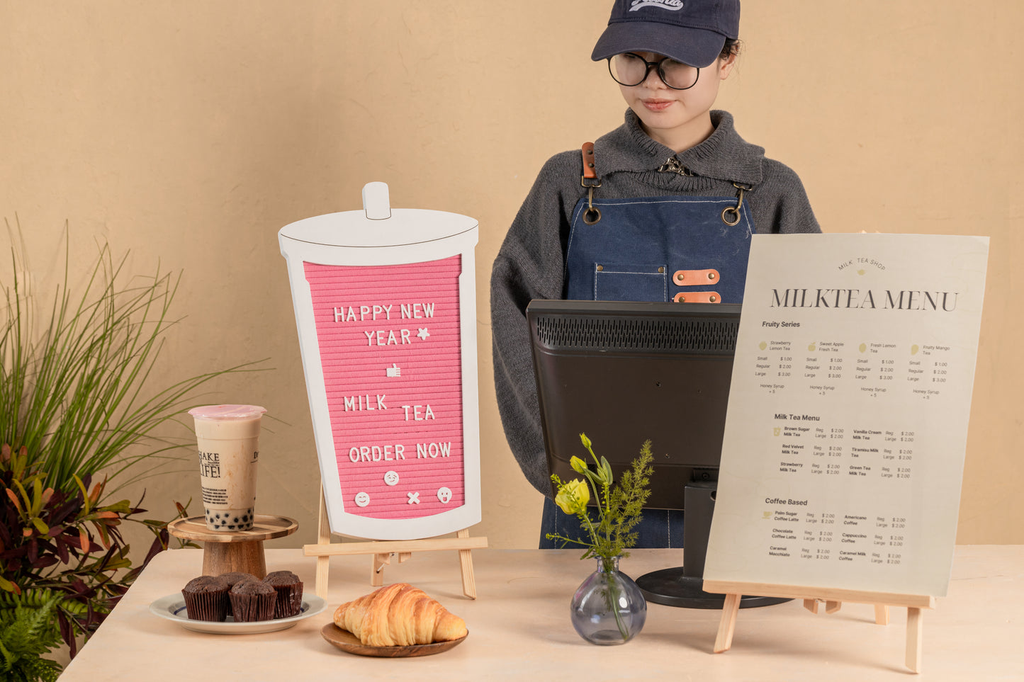 Boba Letter Board - Rose Milk Tea